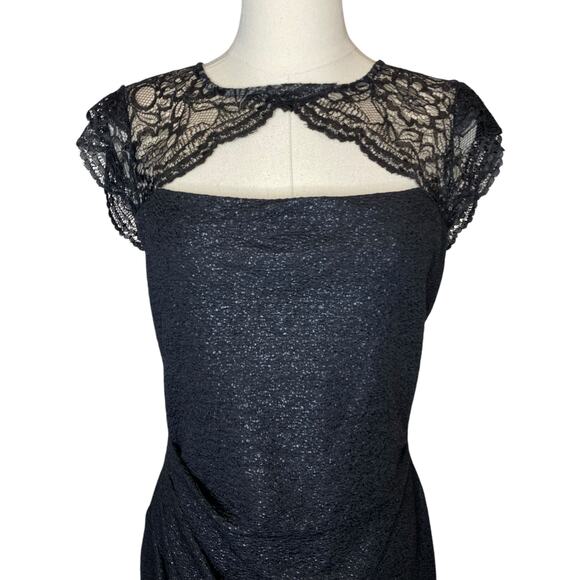 Kay Unger Ruched Black Shimmer Sheath Dress size 10 - Picture 2 of 5